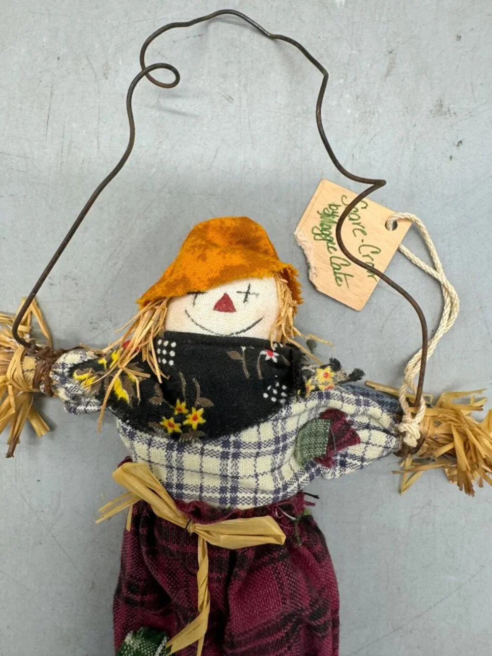 Handmade Rustic Scarecrow Ornament With Plaid Clothes & Wire to Hang READ